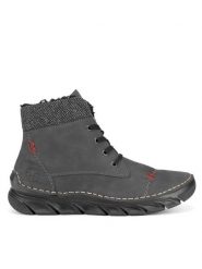 Rieker Trzewiki 55031-45 Szary. Szare botki Rieker, bez wzorów, z materiału, bez obcasa, na płaskiej podeszwie, bez zapięcia. Za 244.99 zł.