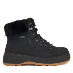 Botki Skechers. Czarne botki Skechers, bez wzorów, bez obcasa, na płaskiej podeszwie, bez zapięcia. Za 399.99 zł.