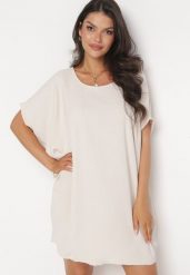 Beżowa Mini Sukienka z Krótkim Rękawem o Fasonie Nietoperza Kharson. Brązowe sukienki Born2be, bez wzorów, boho, bez kołnierzyka, bez ramiączek, mini. Za 64.99 zł.