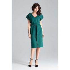 Luźna elegancka sukienka l032. Czerwone sukienki Global, do pracy, l, bez wzorów, biznesowe, bez kołnierzyka, bez ramiączek. Za 179.00 zł.