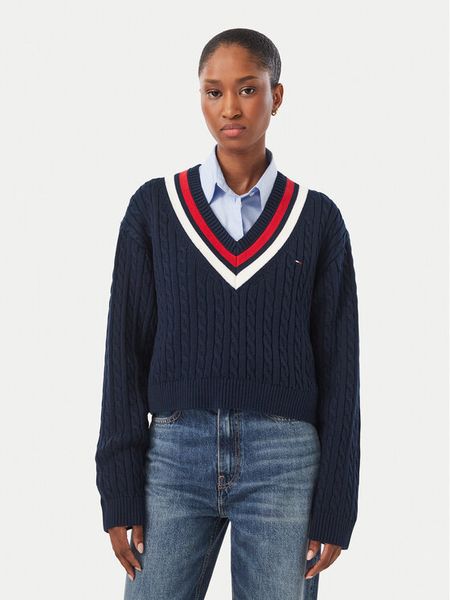 Tommy Jeans Sweter DW0DW23550 Granatowy Regular Fit. Niebieskie swetry Tommy Jeans, xs, bez wzorów, z bawełny, bez ramiączek. Za 489.99 zł.
