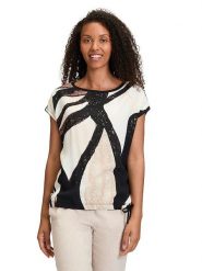 BETTY & CO Koszulka w kolorze czarno-kremowym rozmiar: M. Czarne bluzki Betty & Co, m, bez wzorów, bez kołnierzyka, bez ramiączek. Za 51.95 zł.