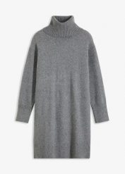 Sukienka dzianinowa z golfem. Szare sukienki bonprix, bez wzorów, z dzianiny, bez kołnierzyka, bez ramiączek, mini. Za 179.99 zł.