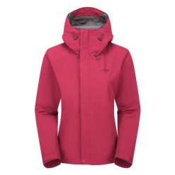 Kurtka przeciwdeszczowa damska Rab Women's Downpour Jacket z kapturem. Czerwone kurtki sportowe RAB, s, bez wzorów, z kapturem, trekkingowe. Za 471.99 zł.