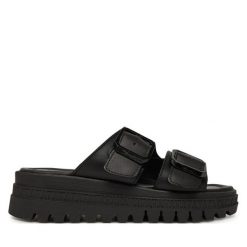 Klapki Tamaris. Czarne klapki Tamaris, bez wzorów, bez obcasa. Za 259.99 zł.
