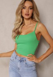 Zielony Top z Regulowanymi Ramiączkami i Prążkami Wilhelma. Zielone topy Renee, l, bez wzorów, z materiału, bez kołnierzyka, bez ramiączek. Za 14.99 zł.