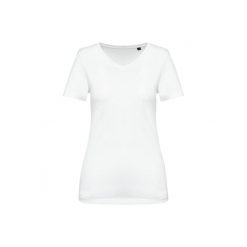 Damska koszulka suprima v-neck Kariban Premium. Białe bluzki KARIBAN, bez wzorów, z bawełny, bez kołnierzyka, bez ramiączek. Za 109.00 zł.