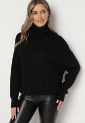 Czarny Golf o Klasycznym Kroju z Kaszmirem Azifra. Czarne golfy Born2be, uniwersalny, z aplikacjami, z jeansu, bez ramiączek. Za 169.99 zł.
