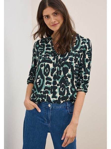 Cecil Bluzka w kolorze ciemnozielono-kremowym rozmiar: M. Zielone bluzki Cecil, m, bez wzorów, z wiskozy, klasyczne, bez kołnierzyka, bez ramiączek. Za 105.63 zł.