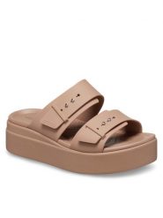 Crocs Klapki Brooklyn Low Wedge Sandal W 207431 Beżowy. Brązowe klapki Crocs, bez wzorów, z tworzywa sztucznego, bez obcasa. Za 219.99 zł.