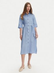 Max Mara Sukienka koszulowa Salute 2516221028 Błękitny Regular Fit. Niebieskie sukienki Max Mara, bez wzorów, ze lnu, bez kołnierzyka, bez ramiączek, koszulowe. Za 889.99 zł.
