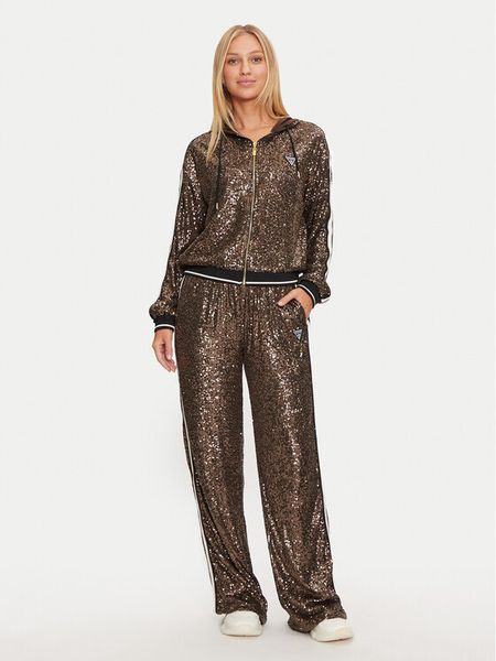 Guess Bluza V4BQ19 KCI90 Brązowy Regular Fit. Brązowe bluzy Guess, xxs, z aplikacjami, z syntetyku, bez kaptura. Za 299.99 zł.