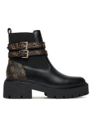 Guess Botki FLTSDR FAL10 Czarny. Czarne botki Guess, z aplikacjami, ze skóry, bez obcasa, na płaskiej podeszwie, bez zapięcia. Za 719.99 zł.