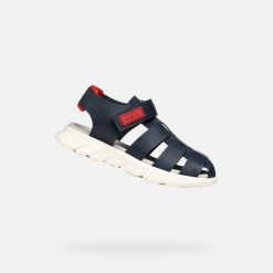 Sandały Geox Model J Sandal Airadyum Bo Kolor Niebieski. Czerwone sandały Geox, bez wzorów, ze skóry, bez obcasa, bez zapięcia. Za 234.99 zł.