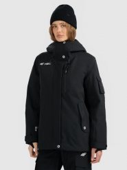 4F Kurtka snowboardowa membrana 15000 damska - czarna L. Czarne kurtki narciarskie 4f, l, bez wzorów, z materiału, bez kaptura, narciarskie. Za 699.99 zł.