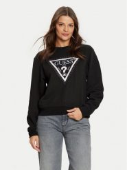 Guess Bluza W5RQ09 K8802 Czarny Regular Fit. Czarne bluzy Guess, xs, z aplikacjami, z bawełny, bez kaptura. Za 209.99 zł.
