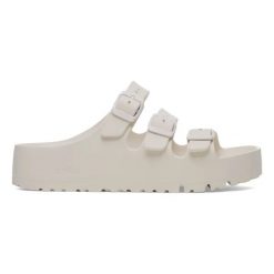 Klapki damskie Birkenstock Florida III Flex Platform EVA Eggshell. Białe klapki Birkenstock, bez wzorów, bez obcasa, na platformie. Za 239.99 zł.