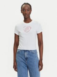 Tommy Jeans T-Shirt Heart DW0DW21390 Biały Slim Fit. Białe t-shirty Tommy Jeans, l, bez wzorów, z bawełny, bez kołnierzyka, bez ramiączek. Za 119.99 zł.
