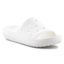Klapki unisex Crocs Classic Slide V2. Białe klapki Crocs, bez wzorów, z materiału, bez obcasa. Za 160.99 zł.