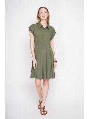 ASSUILI Sukienka w kolorze khaki rozmiar: 42. Brązowe sukienki Assuili, bez wzorów, bez kołnierzyka, bez ramiączek, mini. Za 121.99 zł.