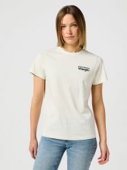 WRANGLER DAMSKA KOSZULKA WRANGLER GRAPHIC TEE VINTAGE WHITE 112356428. Białe bluzki Wrangler, l, bez wzorów, vintage, bez kołnierzyka, bez ramiączek. Za 89.99 zł.