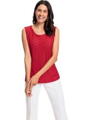 WITT WEIDEN Top dzianinowy w kolorze czerwonym rozmiar: 54. Czerwone topy WITT WEIDEN, bez wzorów, z dzianiny, bez kołnierzyka, bez ramiączek. Za 34.99 zł.
