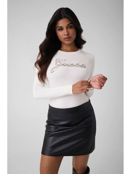 Guess Sweter 184022 Biały Classic Fit. Białe swetry Guess, l, z aplikacjami, bez ramiączek. Za 344.99 zł.