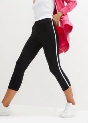 Legginsy sportowe, dł. 3/4. Czarne legginsy bonprix, bez wzorów, z bawełny, na fitness i siłownię. Za 64.99 zł.