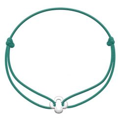 Bransoletka z ażurową posrebrzaną koniczyną na cienkim sznurku w kolorze morskiej zieleni. Zielone bransoletki Lilou, posrebrzane. Za 89.00 zł.