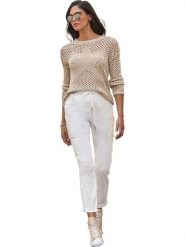 Heine Spodnie w kolorze kremowym rozmiar: 38. Brązowe spodnie materiałowe Heine, bez wzorów, z materiału. Za 86.99 zł.