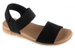Sandały damskie, Desert Kiss Low-Top Look. Czarne sandały Skechers, bez wzorów, z materiału, sportowe, bez obcasa, bez zapięcia. Za 199.99 zł.