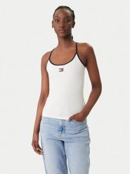 Tommy Jeans Top DW0DW22261 Biały Slim Fit. Białe topy Tommy Jeans, l, bez wzorów, z bawełny, bez kołnierzyka, bez ramiączek. Za 149.99 zł.