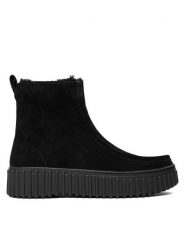 Clarks Botki Torhill Cozy 26182910 Czarny. Czarne botki Clarks, bez wzorów, ze skóry, bez obcasa, na płaskiej podeszwie, bez zapięcia. Za 659.99 zł.
