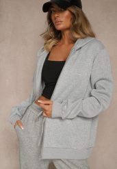 Szara Bluza Rozpinana z Kapturem z Bawełną Ozdobiona Sznurkami Odiola. Szare bluzy Renee, l, z aplikacjami, z bawełny, z kapturem. Za 49.99 zł.