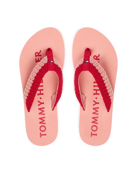 Tommy Hilfiger Japonki CROCHET SUMMER SANDA FW0FW09417 Różowy. Czerwone klapki TOMMY HILFIGER, bez wzorów, z materiału, bez obcasa. Za 142.99 zł.