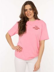 Zwillingsherz Koszulka "Feel Good Club" w kolorze jasnoróżowym rozmiar: S/M. Różowe bluzki Zwillingsherz, m, bez wzorów, z bawełny, bez kołnierzyka, bez ramiączek. Za 82.99 zł.