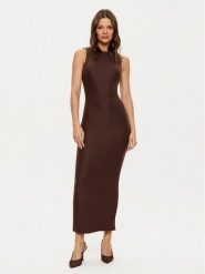 Guess Sukienka dzianinowa W4YK0J KCDE0 Brązowy Slim Fit. Brązowe sukienki Guess, xs, z aplikacjami, z dzianiny, bez kołnierzyka, bez ramiączek. Za 299.99 zł.