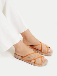 Tommy Hilfiger Klapki Monogram Espadrille FW0FW09139 Pomarańczowy. Brązowe klapki TOMMY HILFIGER, bez wzorów, bez obcasa. Za 409.99 zł.