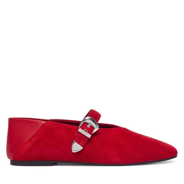 Baleriny Tommy Jeans. Czerwone baleriny Tommy Jeans, bez wzorów, z jeansu, bez obcasa. Za 449.99 zł.