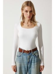 Happiness Istanbul Koszulka w kolorze białym rozmiar: 40. Białe bluzki Happiness Istanbul, bez wzorów, bez kołnierzyka, bez ramiączek. Za 56.99 zł.