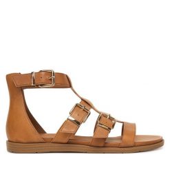 Sandały Tamaris. Brązowe sandały Tamaris, bez wzorów, bez obcasa, na płaskiej podeszwie, bez zapięcia. Za 369.99 zł.