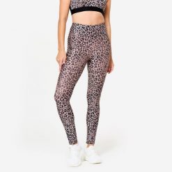 Legginsy fitness damskie Domyos. Brązowe legginsy DOMYOS, l, bez wzorów, z elastanu, z podwyższonym stanem. Za 69.99 zł.
