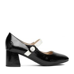 Półbuty Rieker. Czarne czółenka Rieker, bez wzorów, bez obcasa, na obcasie, bez zapięcia. Za 319.99 zł.