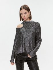 Pinko Sweter Piranha 102232 A1A3 Srebrny Regular Fit. Szare swetry Pinko, xs, bez wzorów, z wiskozy, bez ramiączek. Za 549.99 zł.