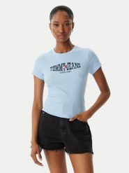 Tommy Jeans T-Shirt Wavy Flag DW0DW22272 Niebieski jasny Slim Fit. Niebieskie t-shirty Tommy Jeans, s, bez wzorów, z bawełny, bez kołnierzyka, bez ramiączek. Za 149.99 zł.