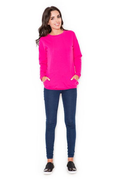 Różowa Długa Casualowa Bluza z Wsuwanymi Kieszeniami. Czerwone bluzy Katrus, m, bez wzorów, z bawełny, bez kaptura. Za 209.00 zł.