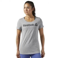 Koszulka sportowa damska Reebok Linear Read. Szare koszulki sportowe Reebok, bez wzorów, bez ramiączek. Za 154.00 zł.