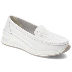Białe Półbuty Artiker Wsuwane Obuwie Damskie. Białe czółenka Artiker, bez wzorów, ze skóry, eleganckie, bez obcasa, na koturnie, bez zapięcia. Za 139.00 zł.