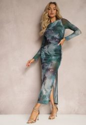Zielona Siateczkowa Sukienka Bodycon w Marmurkowy Wzór z Rozcięciem na Dole Valerimes. Zielone sukienki Renee, na co dzień, l, bez wzorów, bez kołnierzyka, bez ramiączek, maxi, bodycon. Za 129.99 zł.