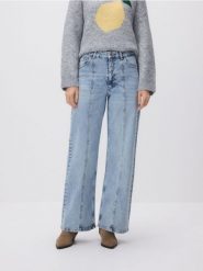 Jeansy wide leg z przeszyciem - niebieski. Niebieskie jeansy Reserved, bez wzorów. Za 199.99 zł.